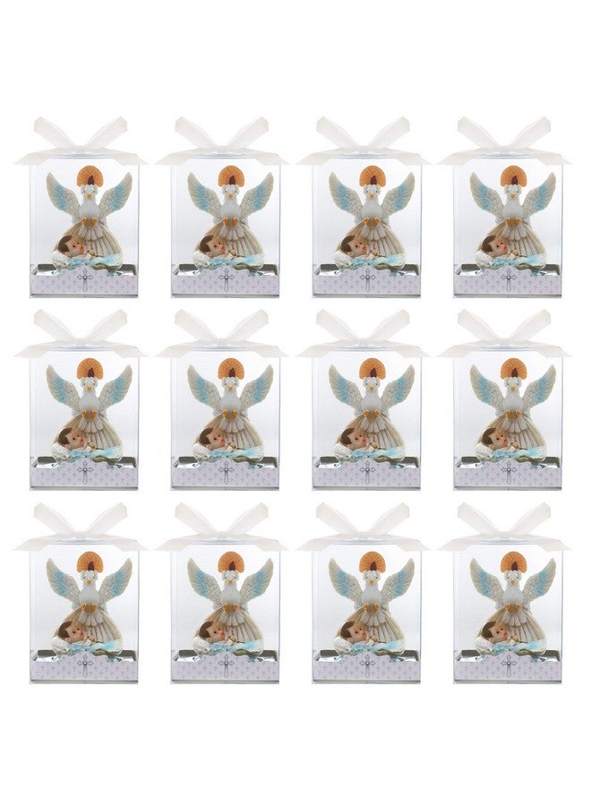 Lunaura Religious Keepsake - Set of 12"Boy" Baby Laying in Basket with Dove and Candle Favors - Blue - Image 2