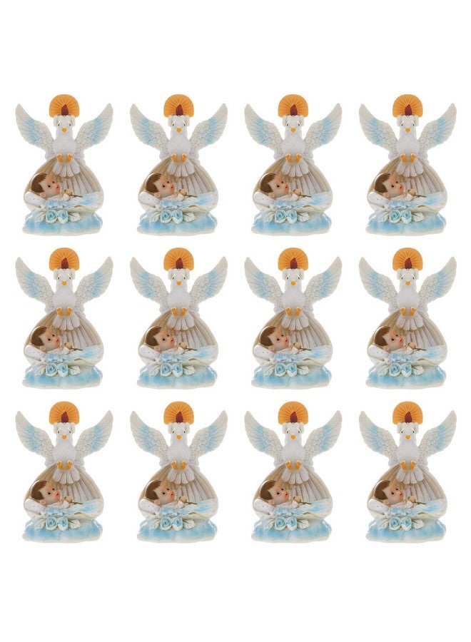 Lunaura Religious Keepsake - Set of 12"Boy" Baby Laying in Basket with Dove and Candle Favors - Blue - Image 3