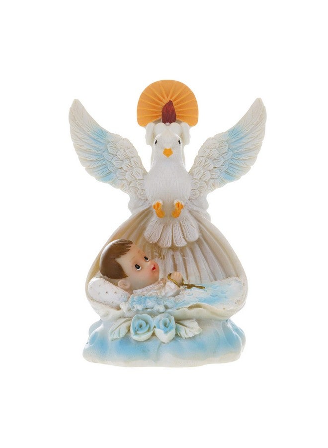 Lunaura Religious Keepsake - Set of 12"Boy" Baby Laying in Basket with Dove and Candle Favors - Blue - Image 4