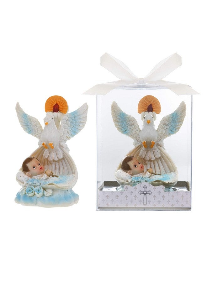 Lunaura Religious Keepsake - Set of 12"Boy" Baby Laying in Basket with Dove and Candle Favors - Blue - Image 1