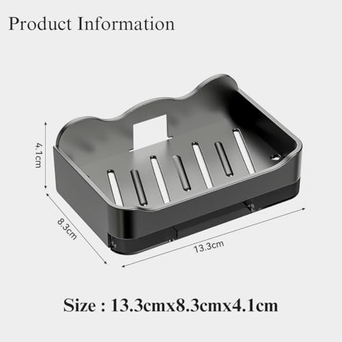 MorivaHomes Self-Adhseive Bathroom Soap Holder with Drainage Tray Wall Mounted Soap Sponge Holder Organizer Accessories (Black, Pack of 2),Plastic - Image 3