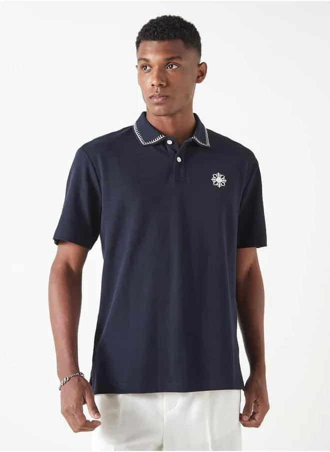 Iconic Iconic Embroidered Polo T-shirt with Short Sleeves