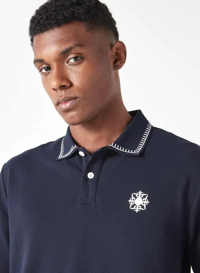 Iconic Iconic Embroidered Polo T-shirt with Short Sleeves