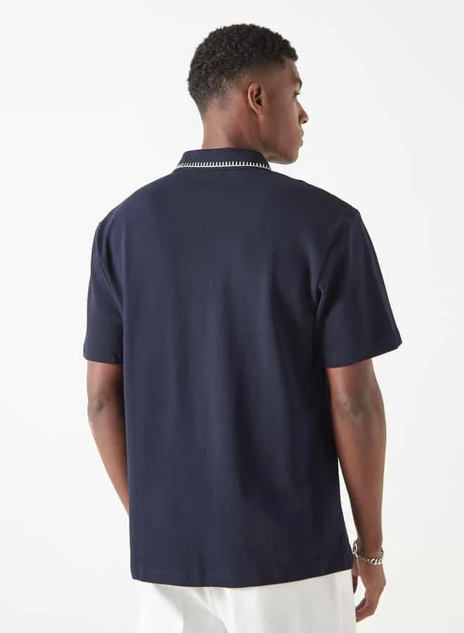 Iconic Iconic Embroidered Polo T-shirt with Short Sleeves