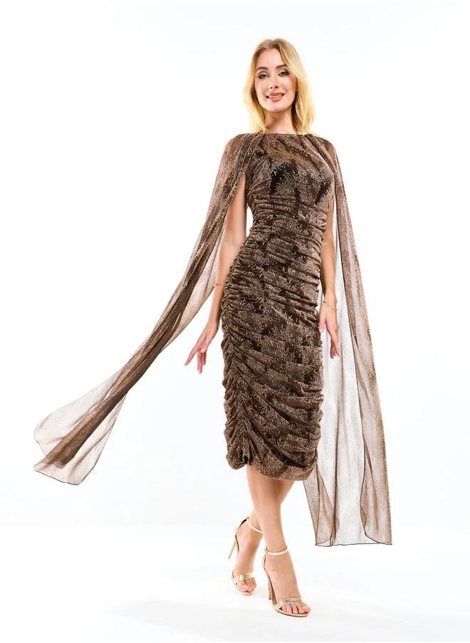 هاوس اوف مودا Longline Cape Sleeves Gathered Bodycon Midi Dress by Styli
