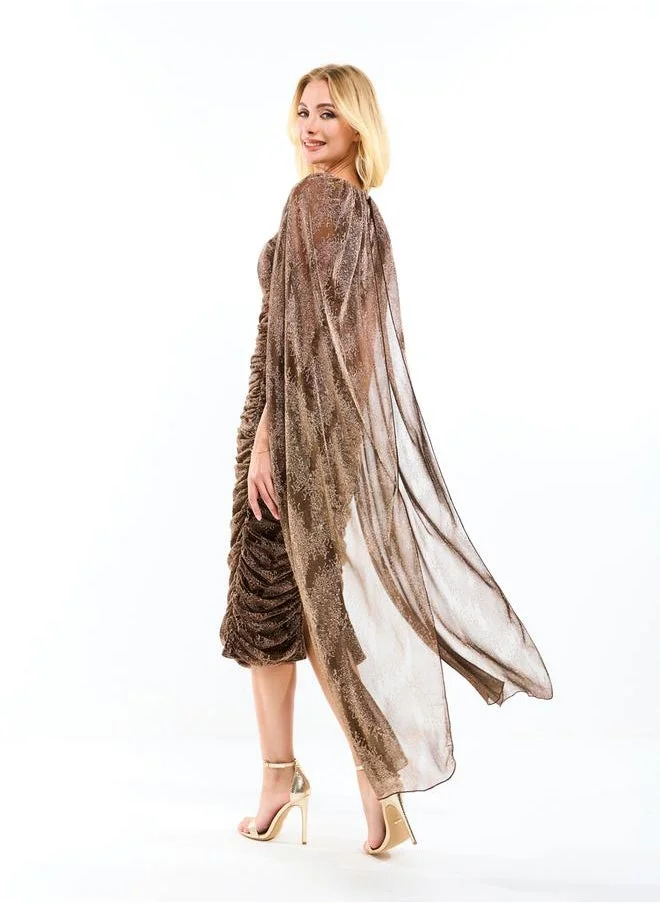 هاوس اوف مودا Longline Cape Sleeves Gathered Bodycon Midi Dress by Styli