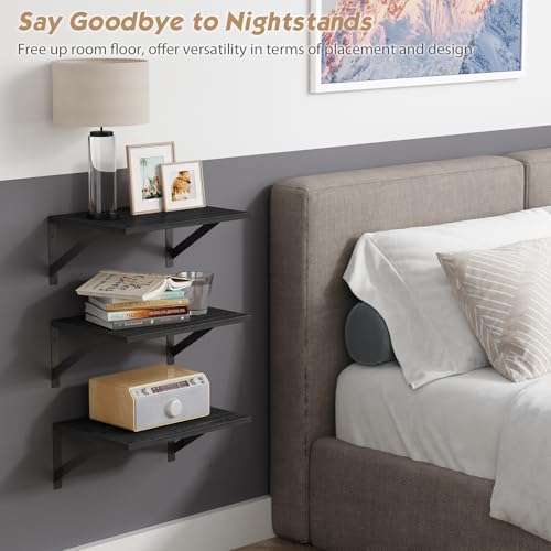 Forbena 12 Inch Deep Floating Shelves for Wall Wide Black Wall Mounted Shelves for Bedroom Office Books Plants Large Hanging Shelf for Living Room Bathroom Kitchen Closet Pantry Storage 3Pack - Image 3