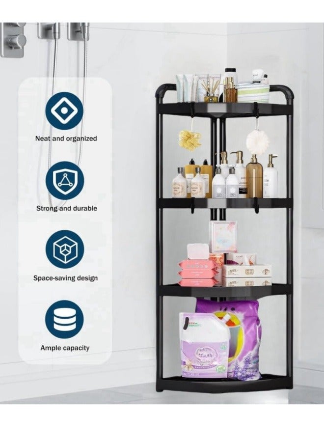 Aikenn 4 Tier Rust Proof Floor Standing Shower Organizer with 4 Hooks,Corner Shower Caddy Standing,Waterproof Corner Stand Shower Shelf Storage Rack for Bathroom, Bathtub  - Image 2