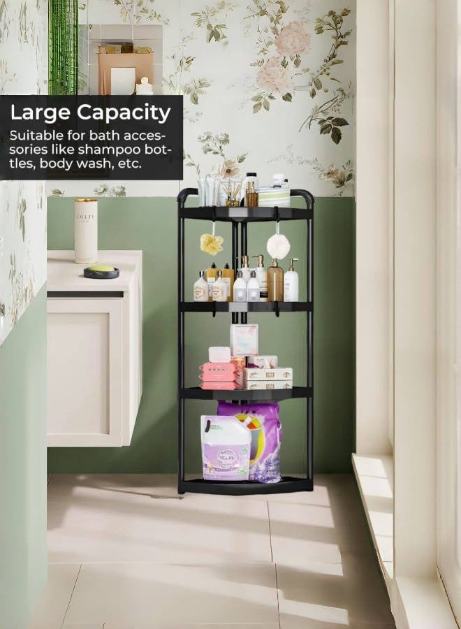 Aikenn 4 Tier Rust Proof Floor Standing Shower Organizer with 4 Hooks,Corner Shower Caddy Standing,Waterproof Corner Stand Shower Shelf Storage Rack for Bathroom, Bathtub  - Image 3