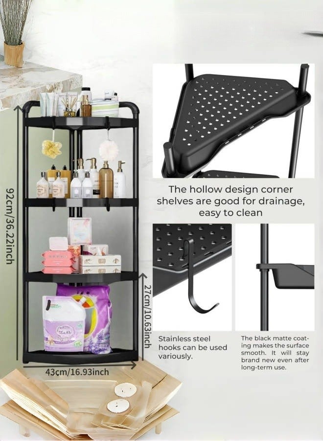 Aikenn 4 Tier Rust Proof Floor Standing Shower Organizer with 4 Hooks,Corner Shower Caddy Standing,Waterproof Corner Stand Shower Shelf Storage Rack for Bathroom, Bathtub  - Image 4
