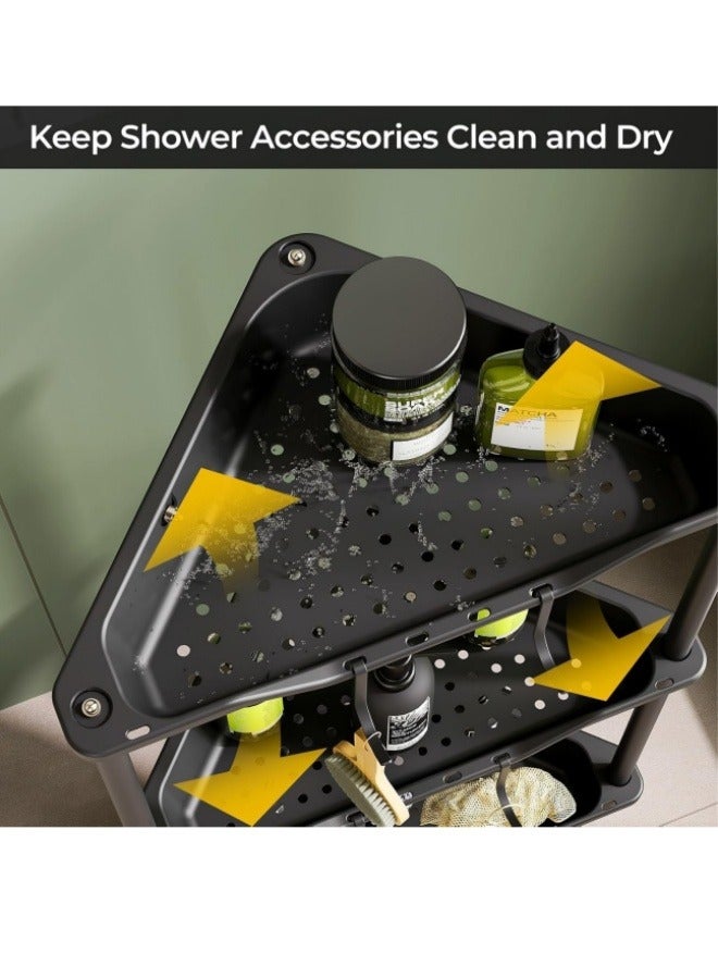 Aikenn 4 Tier Rust Proof Floor Standing Shower Organizer with 4 Hooks,Corner Shower Caddy Standing,Waterproof Corner Stand Shower Shelf Storage Rack for Bathroom, Bathtub  - Image 5