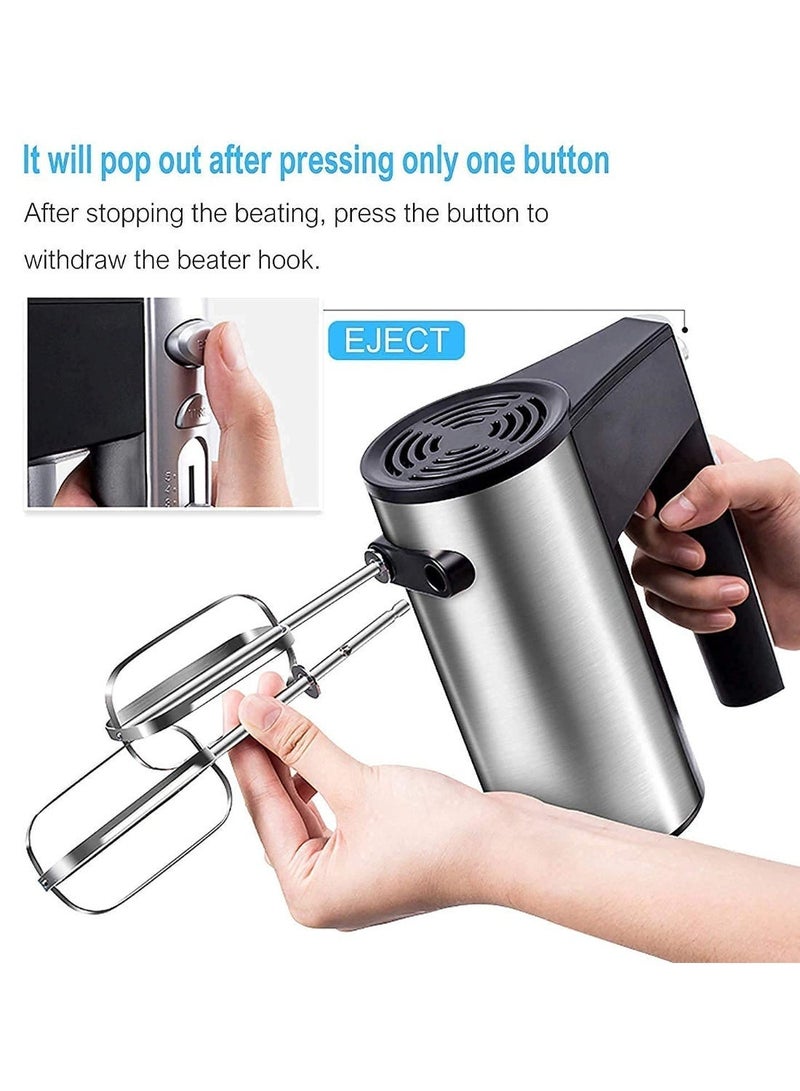 SMURFETT SE-1310 Hand Mixer 450W Electric Beater with 5 Speeds & Turbo, Stainless Steel Attachments, One-Button Eject Design, 2 Beaters & 2 Dough Hooks for Baking, Mixing & Whipping - Image 5