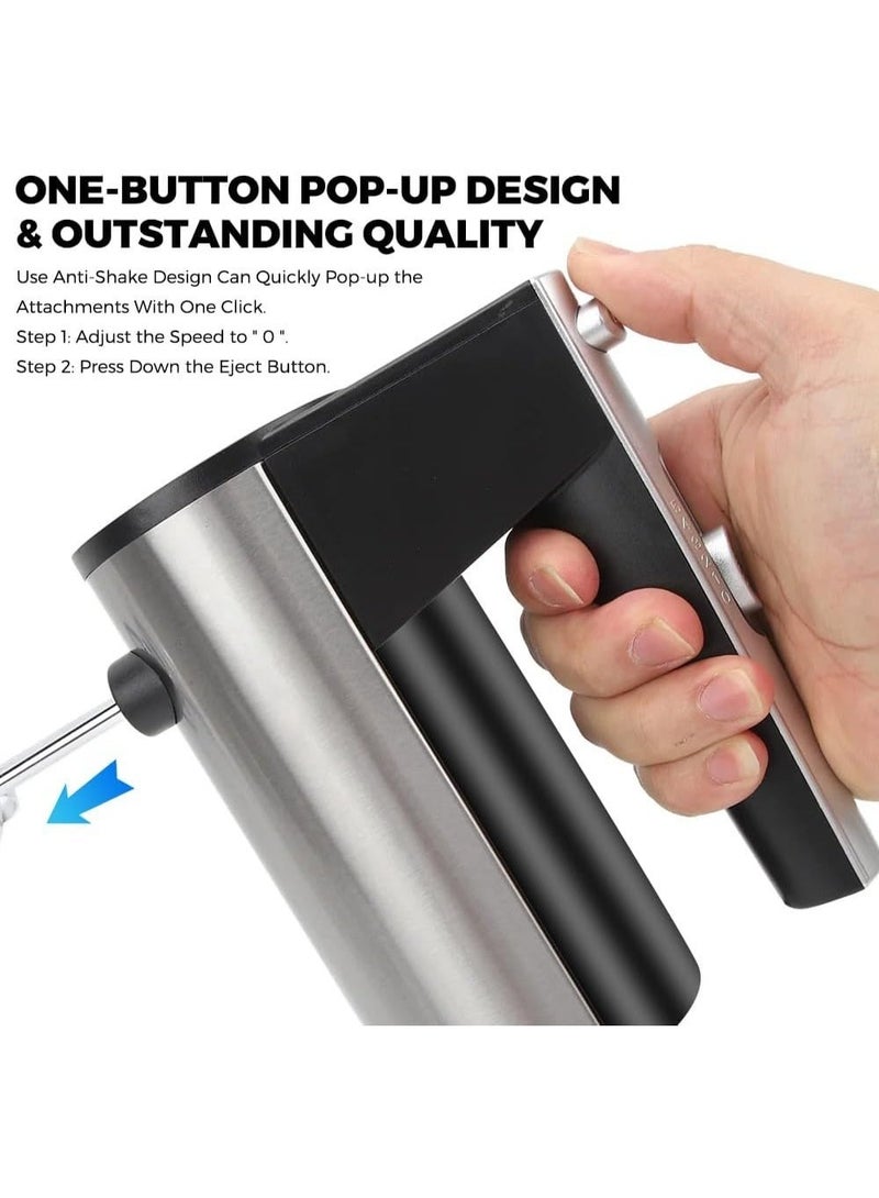 SMURFETT SE-1310 Hand Mixer 450W Electric Beater with 5 Speeds & Turbo, Stainless Steel Attachments, One-Button Eject Design, 2 Beaters & 2 Dough Hooks for Baking, Mixing & Whipping - Image 3