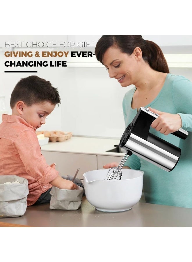 SMURFETT SE-1310 Hand Mixer 450W Electric Beater with 5 Speeds & Turbo, Stainless Steel Attachments, One-Button Eject Design, 2 Beaters & 2 Dough Hooks for Baking, Mixing & Whipping - Image 1