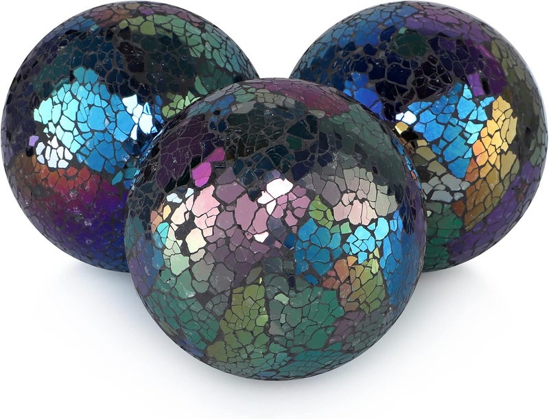 MDLUU 4" Decorative Orbs, Mosaic Sphere Balls, Centerpiece Balls for Bowls, Vases, Dining Table Decor, Pack of 3 (Mixed Color-Blue) - Image 1