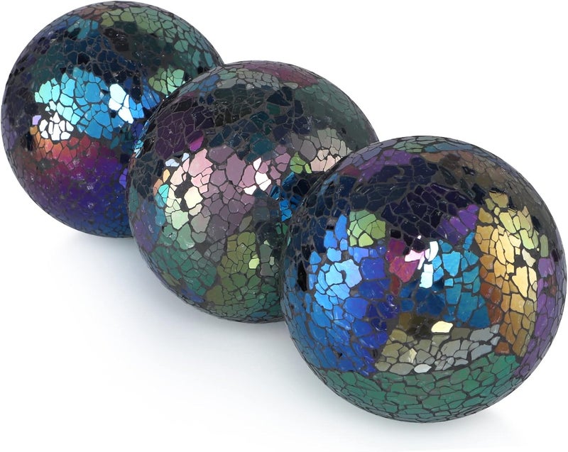MDLUU 4" Decorative Orbs, Mosaic Sphere Balls, Centerpiece Balls for Bowls, Vases, Dining Table Decor, Pack of 3 (Mixed Color-Blue) - Image 2