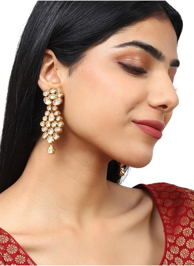 VOYLLA - Kundan Gold Plated Brass Earrings - Image 1