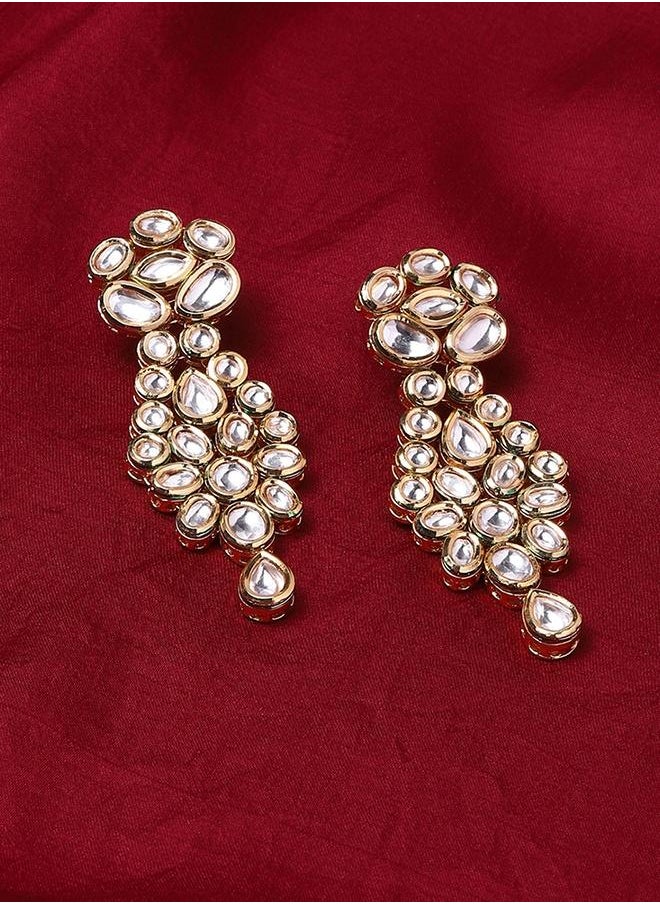 VOYLLA - Kundan Gold Plated Brass Earrings - Image 1