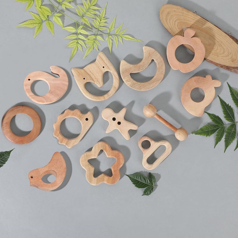 Babbles Neem Wood Teethers for Babies | Wooden Teethers for 6 to 12 Months Baby | Natural and Antibacteria (Bird+Whale+Dumbbell+Ring) - Image 3