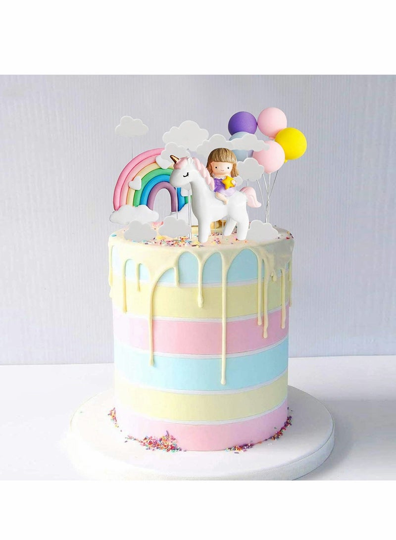 Excefore Girls Cake Crown Topper Set, Unicorn Girl Princess Cake Decoration Set, Unicorn Birthday Party Supplies, Handmade Happy Birthday Cake Topper Include Rainbow Cloud Balloon Shape (15 Pcs) - Image 2