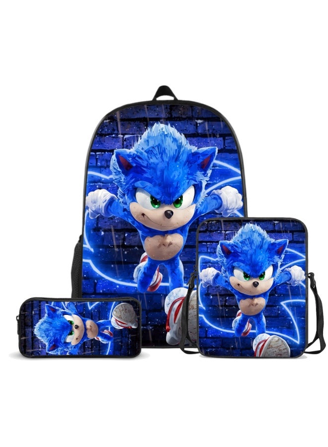 SONIC The new Sonic backpack pencil case satchel three-piece suit men and women leisure sports travel backpack student school backpack - Image 1