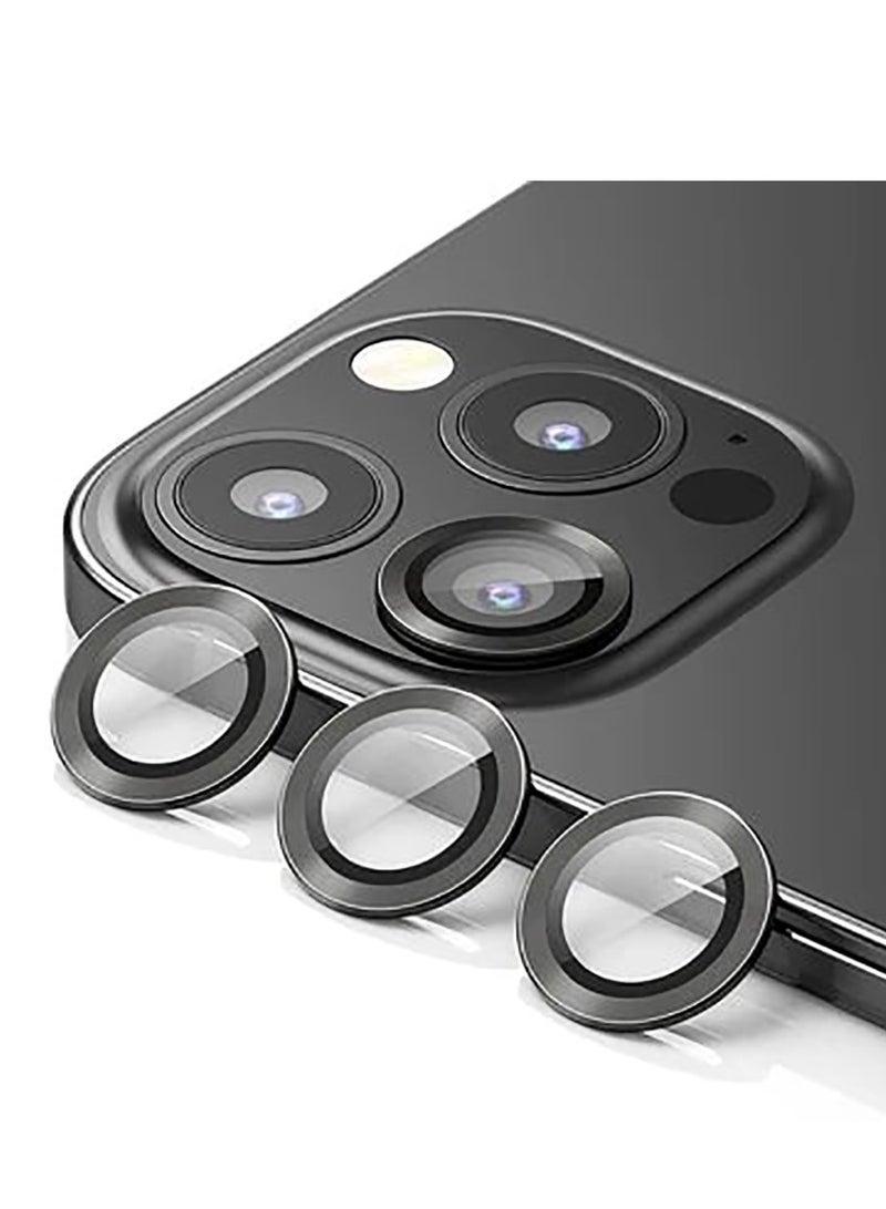 iPhone 14 Pro/14 Pro Max Camera Lens Protector Peak Series with Diamond Process (3pcs) / Usability Clear and Focused Imaging / Bold Outline / Crystal Clear Lens / No Blur / HD Quality - Black