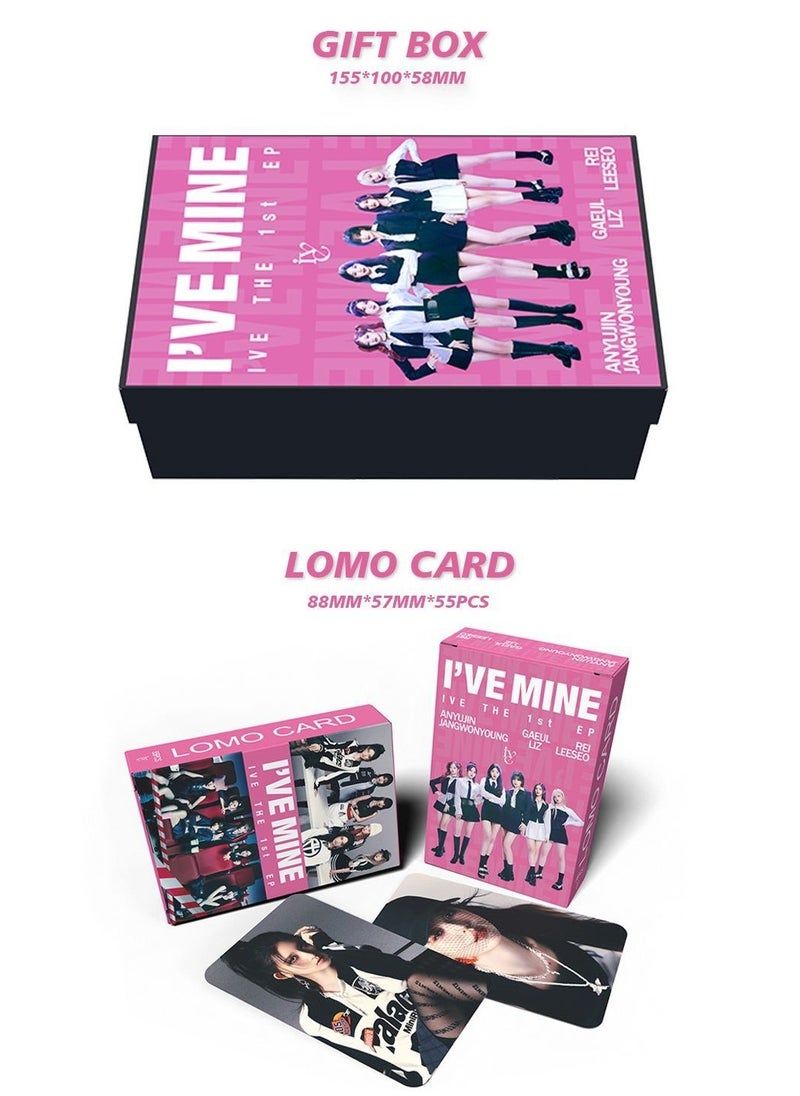 EHOME IVE Album I'VE MINE Gift Box With Lomo Cards, Acrylic Stand, Hand Account Tape, Keychain, Lanyard, Stickers, Photo Card  - Image 2