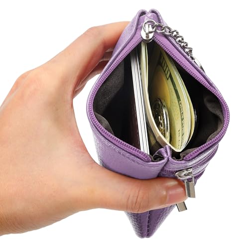 Chelmon 2 Pack Coin Purse Pouch Change Card Holder Wallet with Keychain for Women and Men (Black & Light Purple) - Image 3
