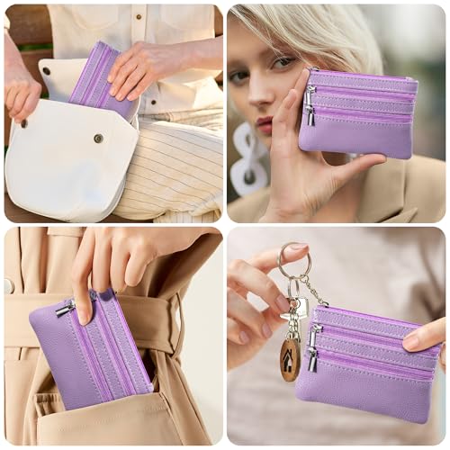 Chelmon 2 Pack Coin Purse Pouch Change Card Holder Wallet with Keychain for Women and Men (Black & Light Purple) - Image 5