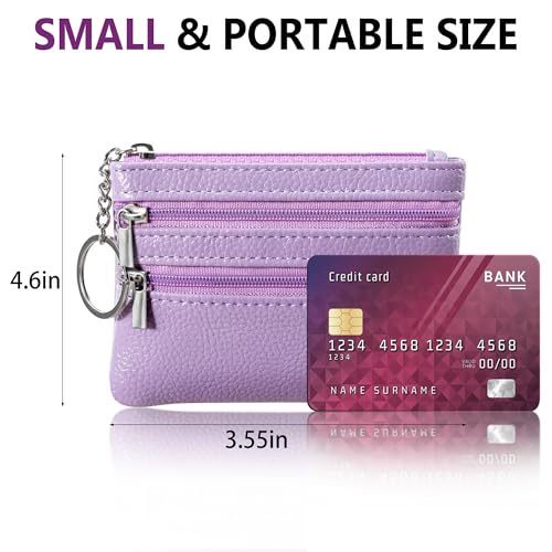 Chelmon 2 Pack Coin Purse Pouch Change Card Holder Wallet with Keychain for Women and Men (Black & Light Purple) - Image 4