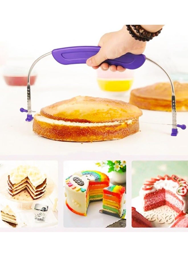 Adjustable Stainless Steel Wire Cake Leveler with Handle and Scale DIY Baking Tool for Kitchen Layer Cakes Wedding Cakes Birthday Desserts Ramadan Eid Treats Home Baking Professional Pastry Making, Purple - Image 5