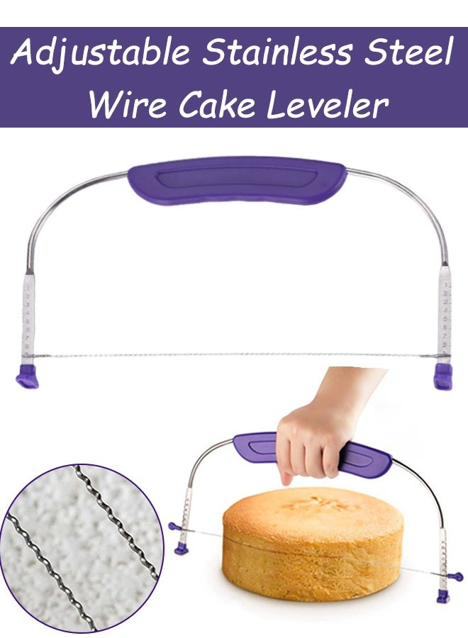 Adjustable Stainless Steel Wire Cake Leveler with Handle and Scale DIY Baking Tool for Kitchen Layer Cakes Wedding Cakes Birthday Desserts Ramadan Eid Treats Home Baking Professional Pastry Making, Purple - Image 1