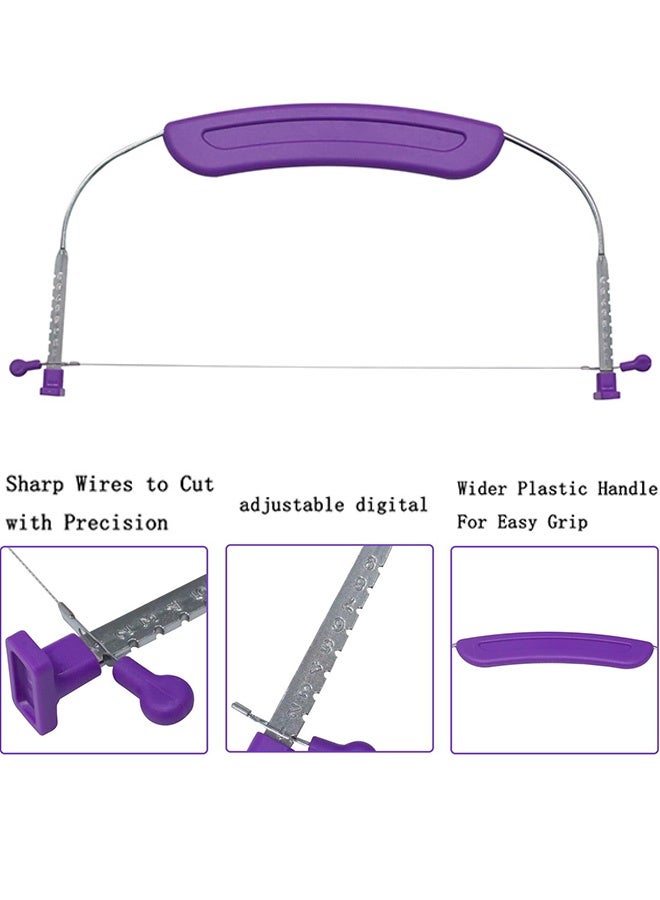 Adjustable Stainless Steel Wire Cake Leveler with Handle and Scale DIY Baking Tool for Kitchen Layer Cakes Wedding Cakes Birthday Desserts Ramadan Eid Treats Home Baking Professional Pastry Making, Purple - Image 2