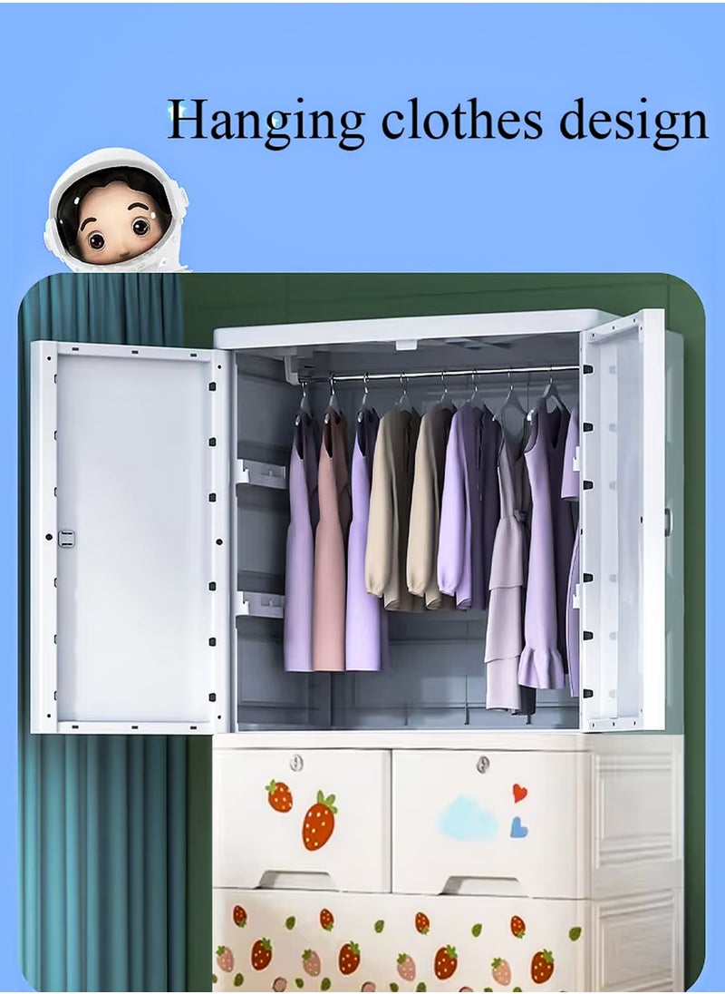 DBLEW Portable Kids Large Wardrobe Closet with 2 Doors Collapsible Plastic Baby Armoire Storage Cabinet with Hanging Rod And 3 Drawers Children Clothes Storage Box Container Cabinet Organizer Toddler Dresser Quick Install For Bedrooms, Playrooms, Nursery and Multipurpose Use With Cartoon Characters  - Image 2