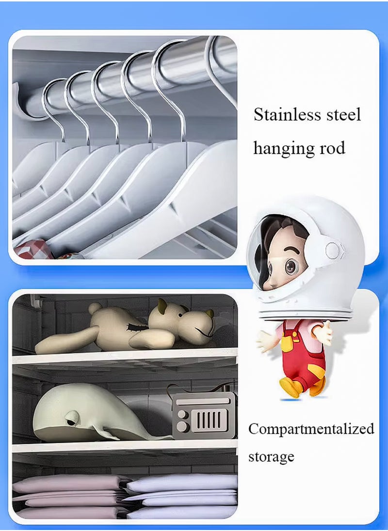 DBLEW Portable Kids Large Wardrobe Closet with 2 Doors Collapsible Plastic Baby Armoire Storage Cabinet with Hanging Rod And 3 Drawers Children Clothes Storage Box Container Cabinet Organizer Toddler Dresser Quick Install For Bedrooms, Playrooms, Nursery and Multipurpose Use With Cartoon Characters  - Image 4
