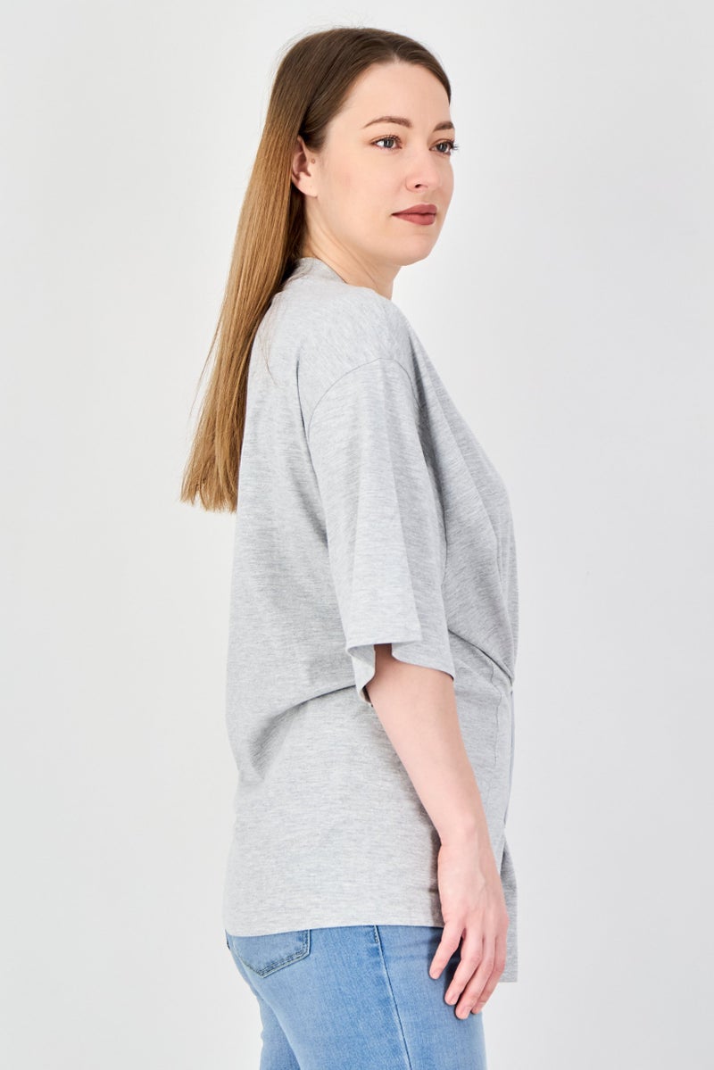 MONKI Women Crew Neck Short Sleeve Plain T-Shirt, Grey - Image 4