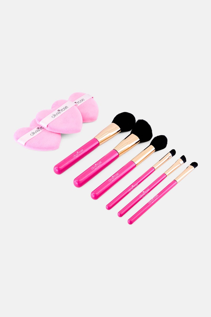 Olivia Rose 9 Pieces Makeup Brush And Powder Puff Set, Pink - Image 2