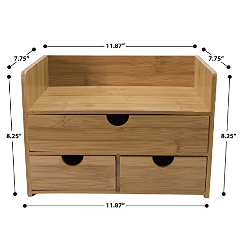 Sorbus Bamboo Desk Organizer - 3-Tier 100% Bamboo Desktop Organizers – Mini Bamboo Desk Drawer Tabletop Storage Box Countertop Organization 3 Drawers & Shelf - Office, Makeup Vanity, Fully Assembled - Image 2