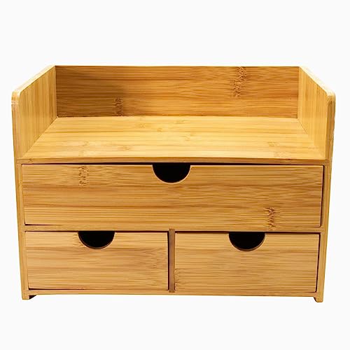 Sorbus Bamboo Desk Organizer - 3-Tier 100% Bamboo Desktop Organizers – Mini Bamboo Desk Drawer Tabletop Storage Box Countertop Organization 3 Drawers & Shelf - Office, Makeup Vanity, Fully Assembled - Image 4