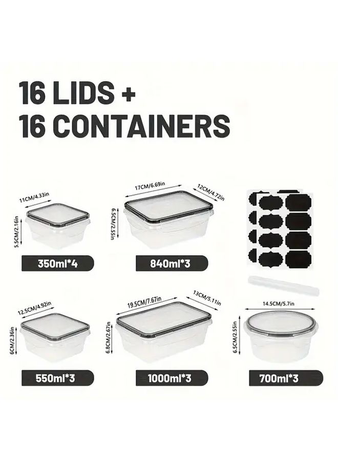 16pcs Kitchen Storage Containers With Stickers Pen Food Grade PP Bento Box - Image 3