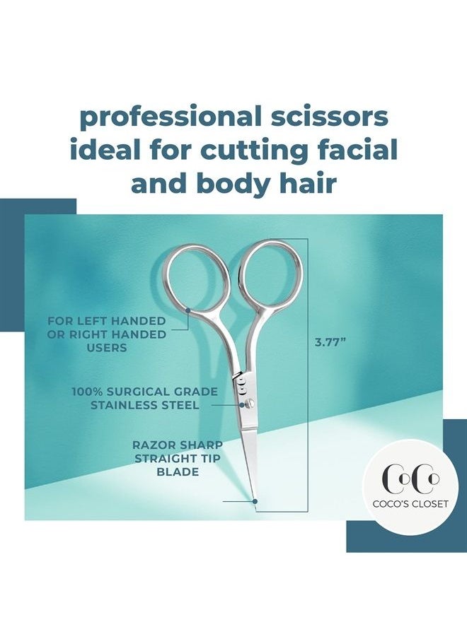 Coco's Closet - Small Hair Cutting Scissors For Men Women with Sharp Blades, Stainless Steel Mini Beauty Scissor, Use for Grooming Eyebrows, Trimming Facial and Nose Hair, Mustache, Fingernails, Beard - Image 1