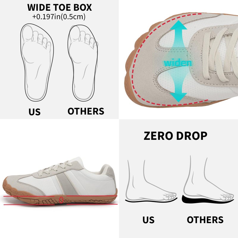 Grand Attack Barefoot Shoes Women,Wide Toe Box Minimalist Zero Drop Walking Shoes Lightweight Cross Training Trail Running Wrestling Weightlifting Fitness Barefoot Gym Sneakers Grey Whitek Size 9 - Image 3