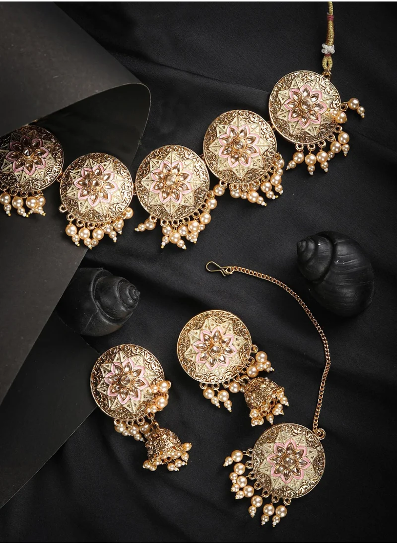 برياسي White Kundan-Studded  Beaded Handcrafted Jewellery Set