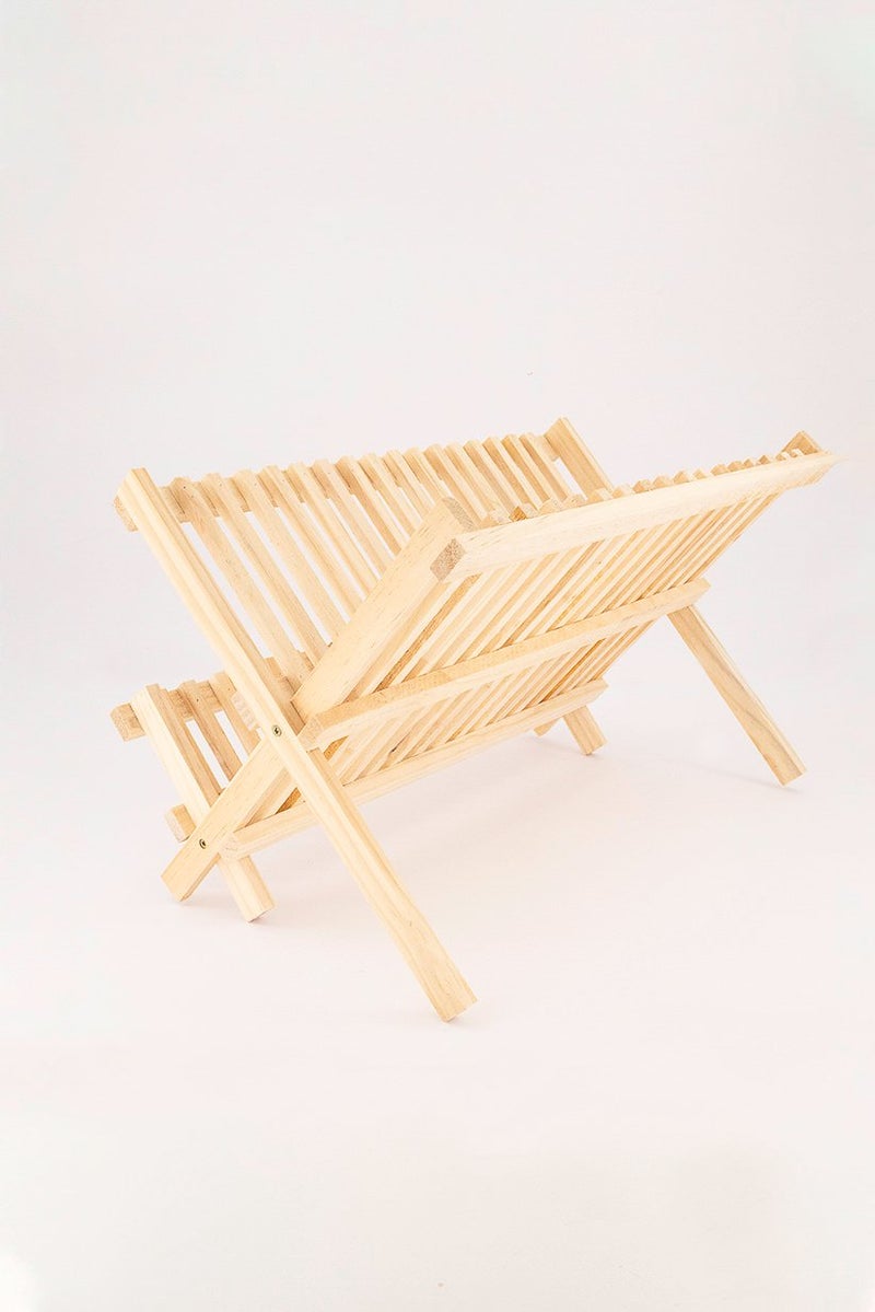 Muy Mucho Folding Wood Dish Drainer 42 L x 23 H x 29 W cm, Light Brown  - Image 2