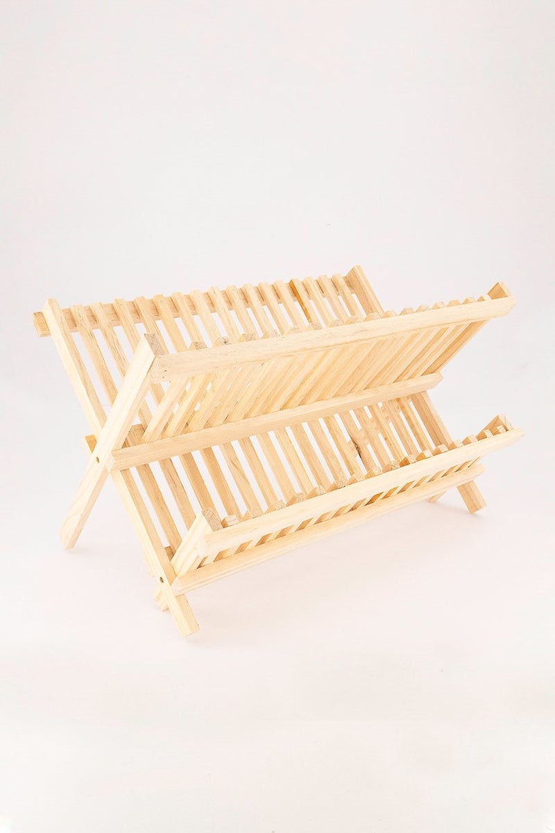 Muy Mucho Folding Wood Dish Drainer 42 L x 23 H x 29 W cm, Light Brown  - Image 1
