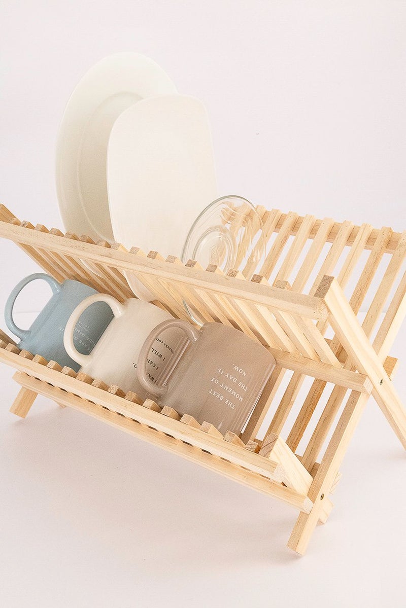 Muy Mucho Folding Wood Dish Drainer 42 L x 23 H x 29 W cm, Light Brown  - Image 3