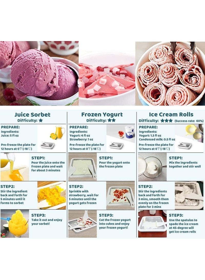 Wtrtr Ice Cream Roller Maker - Dessert at Home, Ice Plate Roller Anti-Griddle Pan With 2 Spatulas for Easy Homemade Rolled Ice Cream, Frozen Treat Maker (Big White) - Image 4