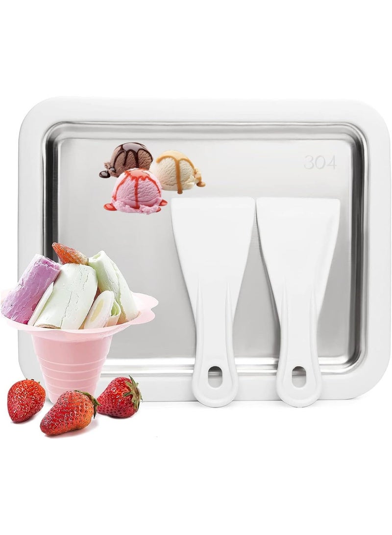 Wtrtr Ice Cream Roller Maker - Dessert at Home, Ice Plate Roller Anti-Griddle Pan With 2 Spatulas for Easy Homemade Rolled Ice Cream, Frozen Treat Maker (Big White) - Image 1
