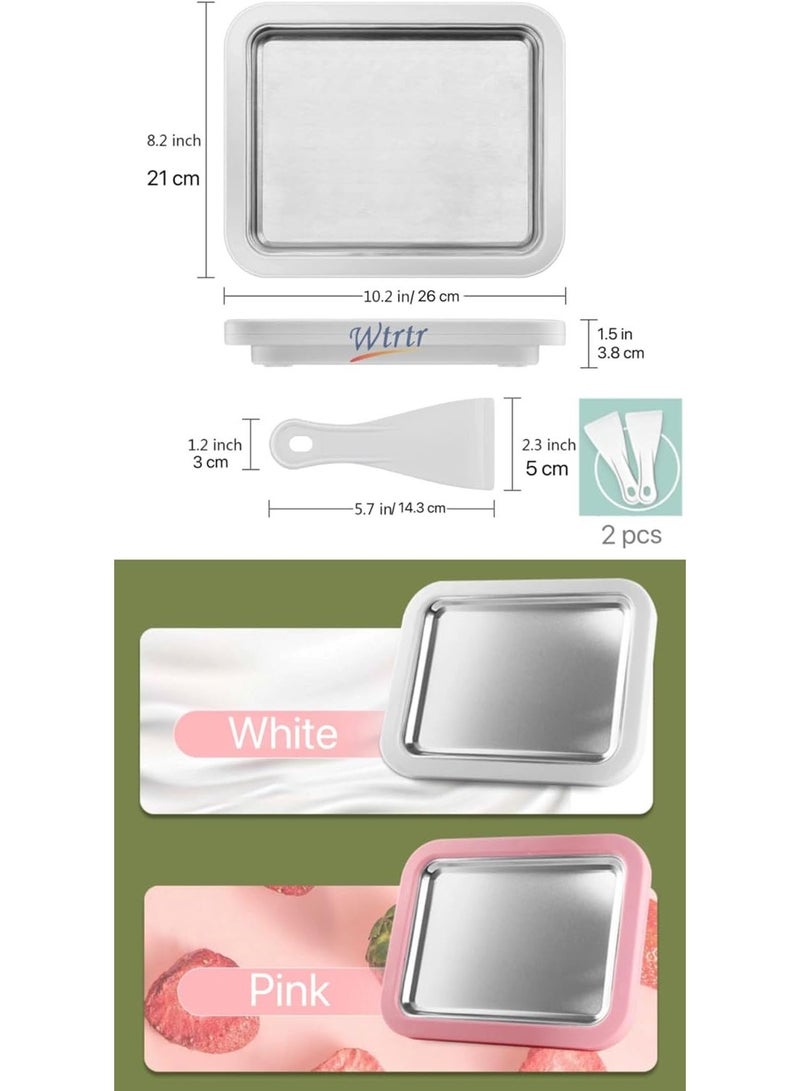 Wtrtr Ice Cream Roller Maker - Dessert at Home, Ice Plate Roller Anti-Griddle Pan With 2 Spatulas for Easy Homemade Rolled Ice Cream, Frozen Treat Maker (Big White) - Image 3