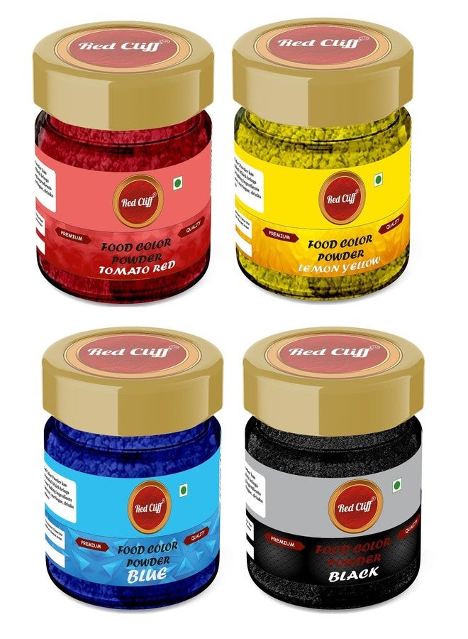 RED CLIFF Edible Tomato Red, Lemon Yellow, Blue & Black Food Colour Powder | Vibrant Natural Colour for Baking, Cake Decorating, Cooking | 20gx4 | (Pack of 4) - Image 1